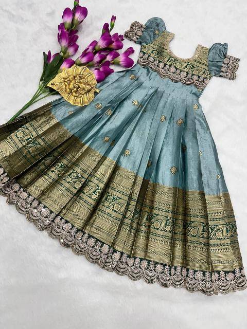 kids gown Simmer silk Blue Kids fashion wholesale in Kolkata